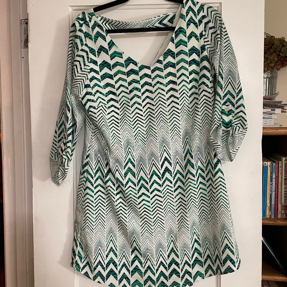 Green chevron shift dress